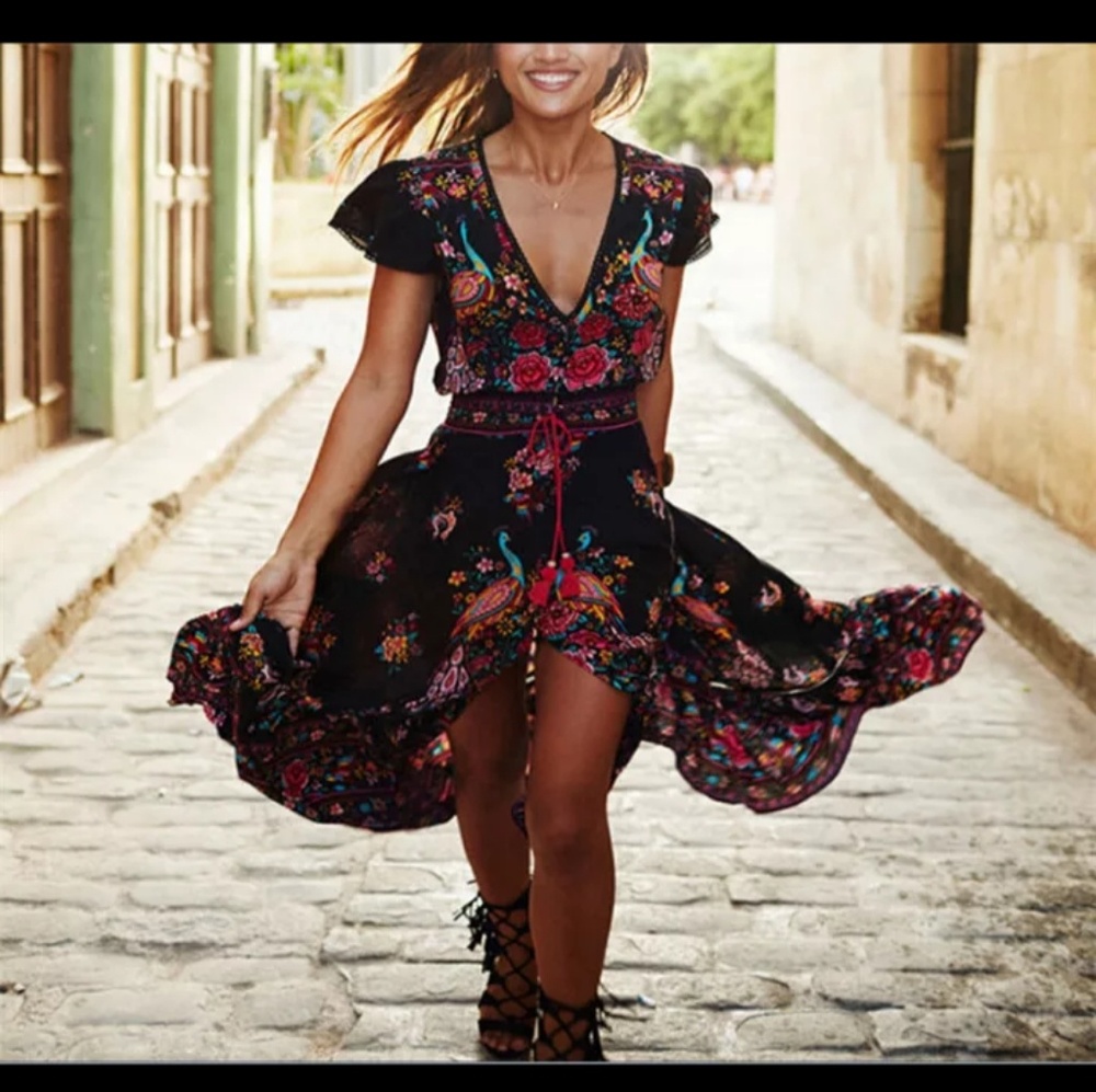 Women's BOHO Folk Print Dress